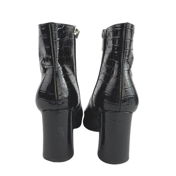 Marc Fisher Daith Black Croc Embossed Leather Pointed Toe Block Heels Boots 6 - Picture 3 of 8